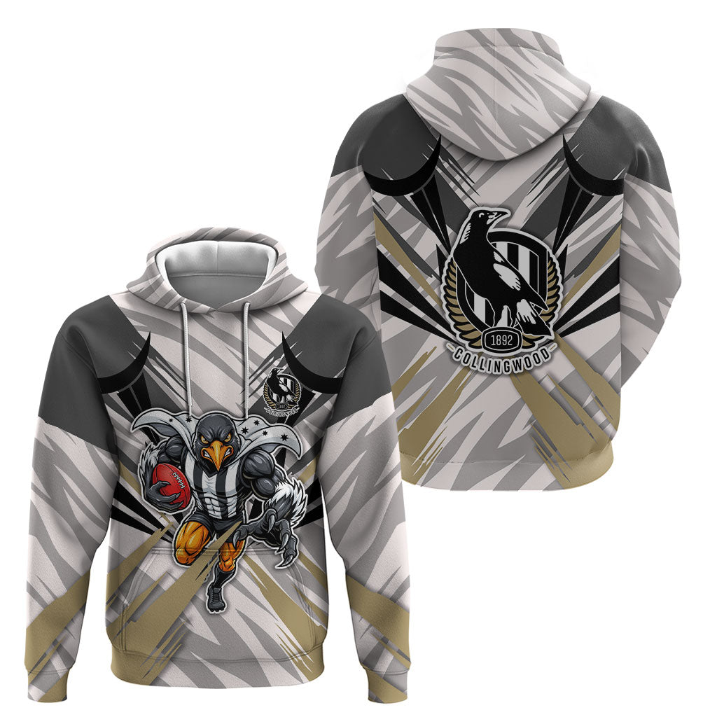 Collingwood Magpies Australian Football Hoodie Powerful Muscle Mascot - Bold Team Colors