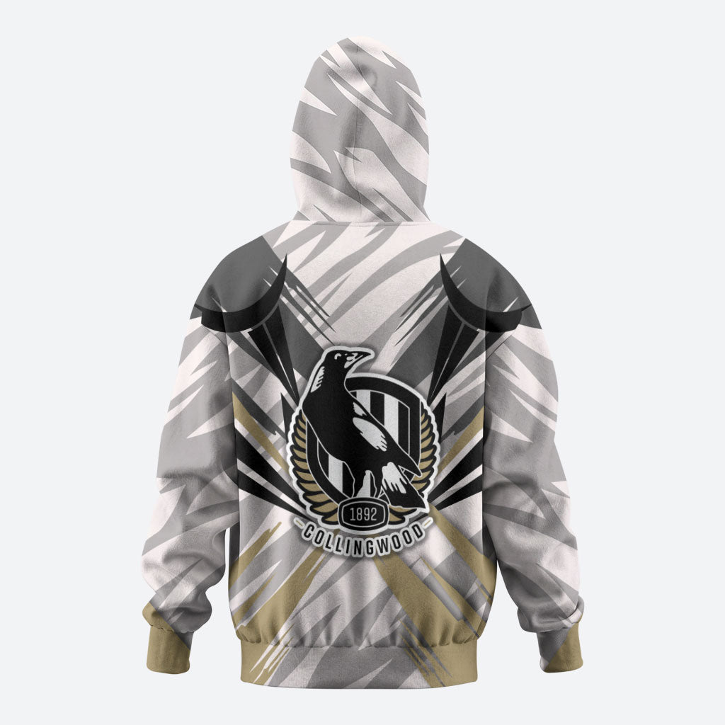 Collingwood Magpies Australian Football Hoodie Powerful Muscle Mascot - Bold Team Colors