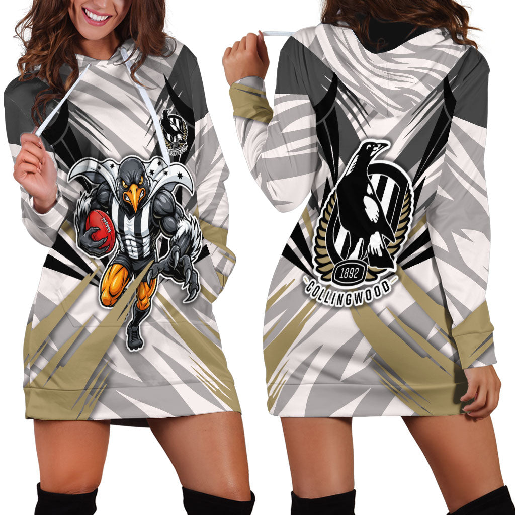 Collingwood Magpies Australian Football Hoodie Dress Powerful Muscle Mascot - Bold Team Colors