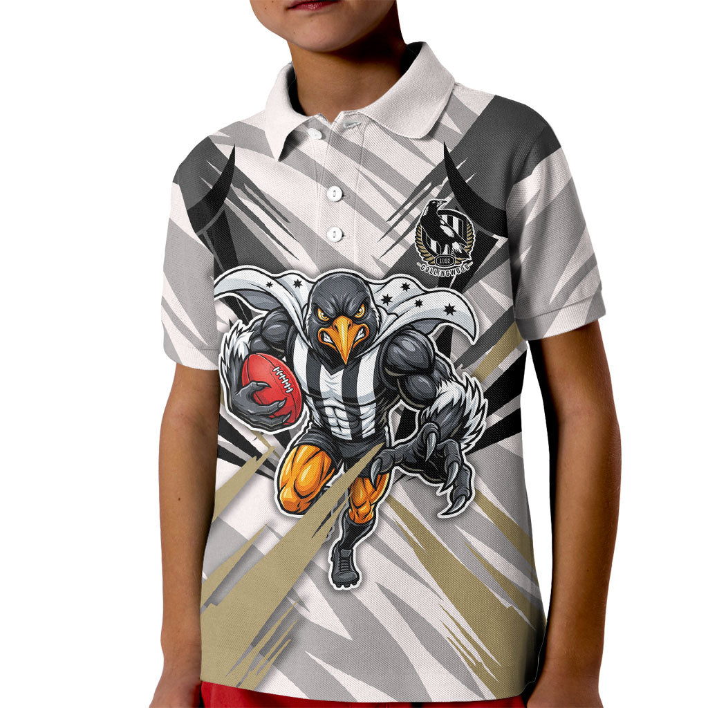 Collingwood Magpies Australian Football Kid Polo Shirt Powerful Muscle Mascot - Bold Team Colors