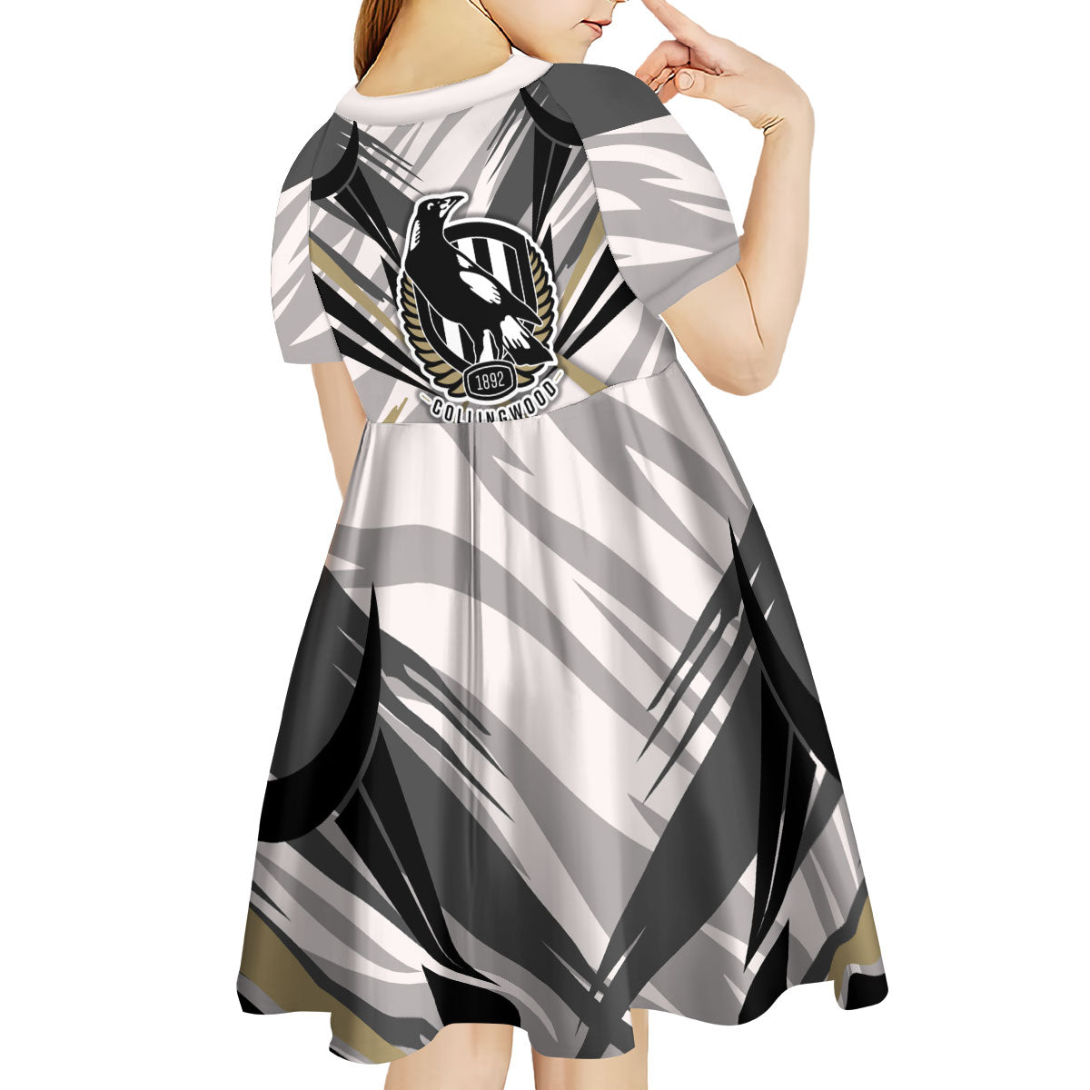 Collingwood Magpies Australian Football Kid Short Sleeve Dress Powerful Muscle Mascot - Bold Team Colors