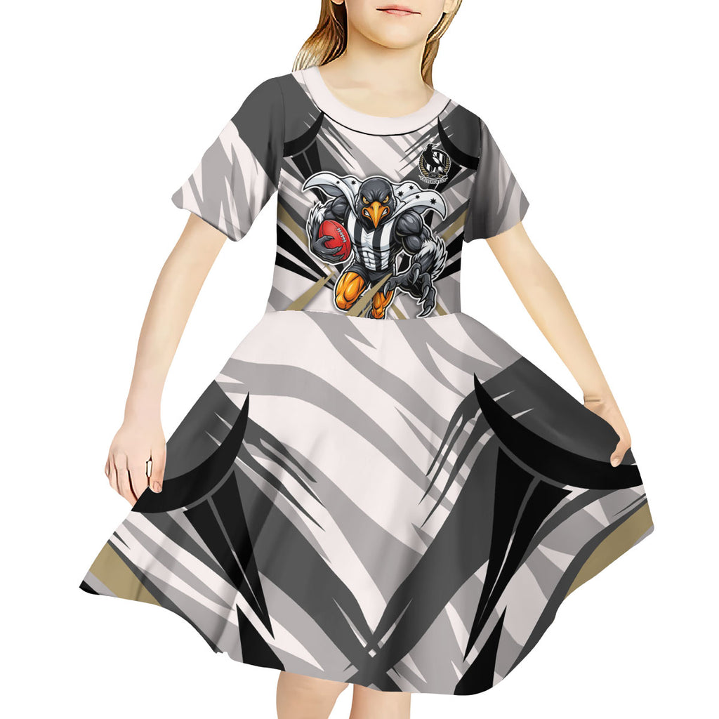 Collingwood Magpies Australian Football Kid Short Sleeve Dress Powerful Muscle Mascot - Bold Team Colors