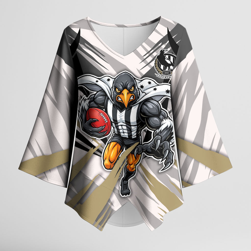 Collingwood Magpies Australian Football Kimono Sleeve Blouse Powerful Muscle Mascot - Bold Team Colors