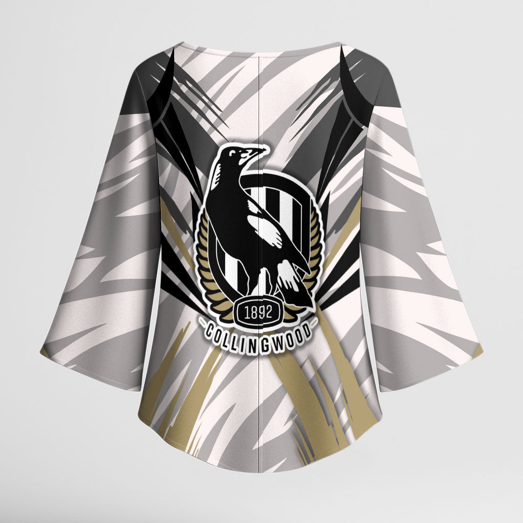 Collingwood Magpies Australian Football Kimono Sleeve Blouse Powerful Muscle Mascot - Bold Team Colors