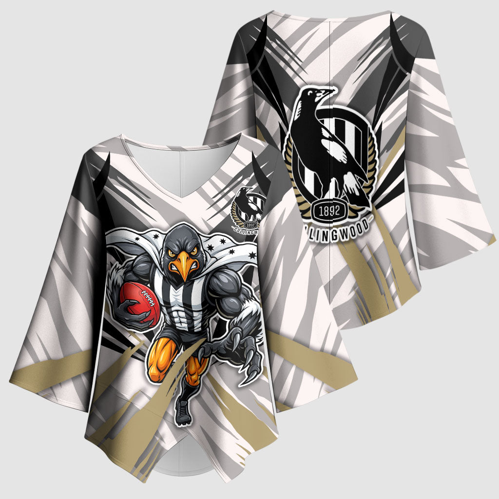 Collingwood Magpies Australian Football Kimono Sleeve Blouse Powerful Muscle Mascot - Bold Team Colors