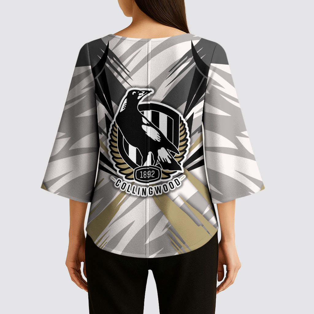 Collingwood Magpies Australian Football Kimono Sleeve Blouse Powerful Muscle Mascot - Bold Team Colors