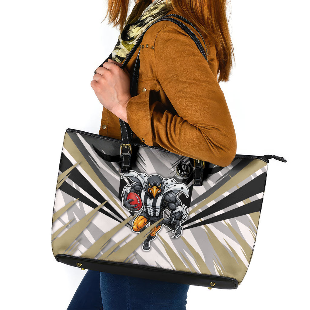 Collingwood Magpies Australian Football Leather Tote Bag Powerful Muscle Mascot - Bold Team Colors