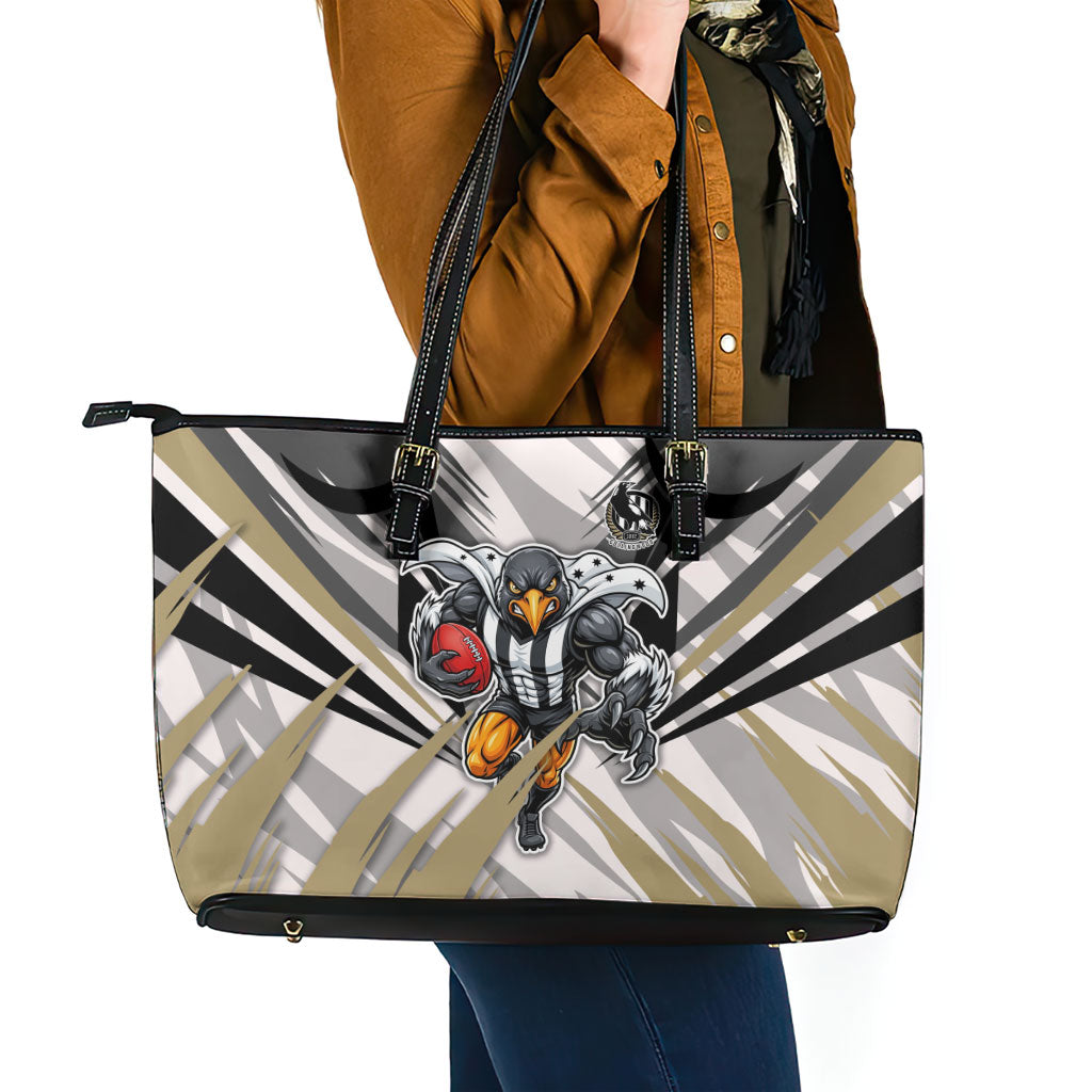 Collingwood Magpies Australian Football Leather Tote Bag Powerful Muscle Mascot - Bold Team Colors