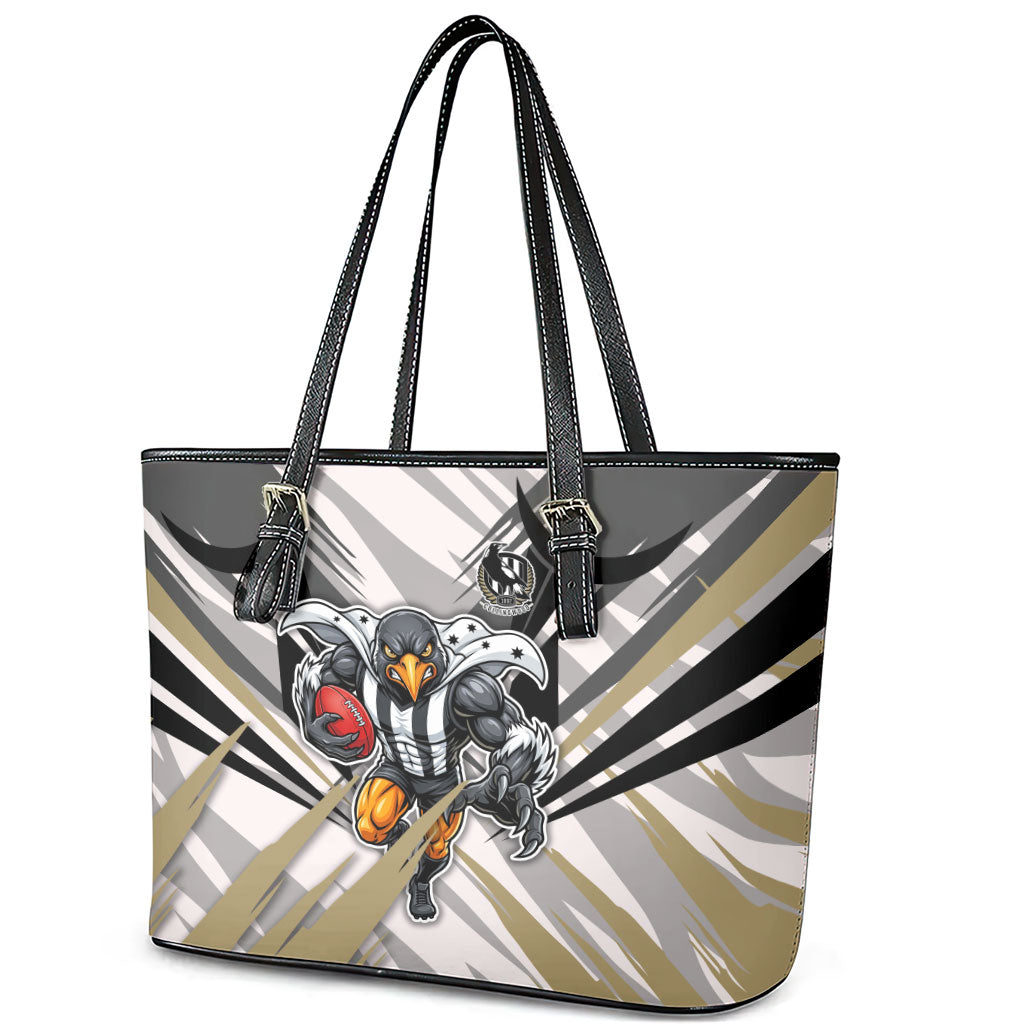 Collingwood Magpies Australian Football Leather Tote Bag Powerful Muscle Mascot - Bold Team Colors