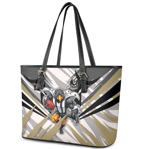 Collingwood Magpies Australian Football Leather Tote Bag Powerful Muscle Mascot - Bold Team Colors