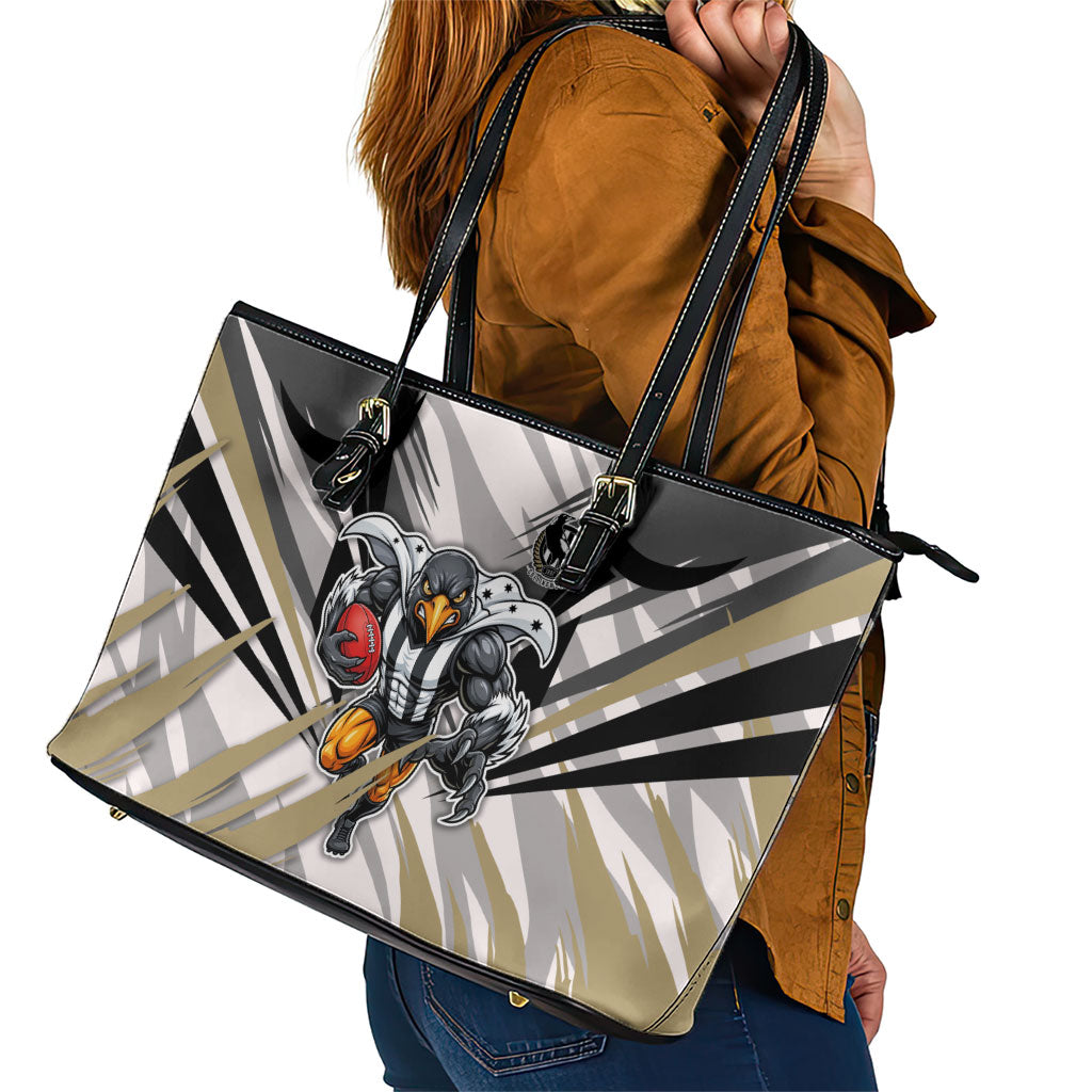 Collingwood Magpies Australian Football Leather Tote Bag Powerful Muscle Mascot - Bold Team Colors