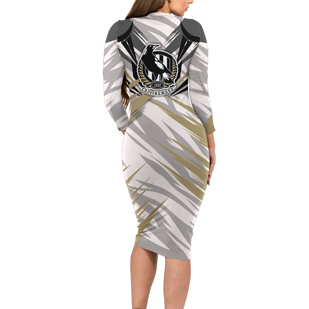 Collingwood Magpies Australian Football Long Sleeve Bodycon Dress Powerful Muscle Mascot - Bold Team Colors