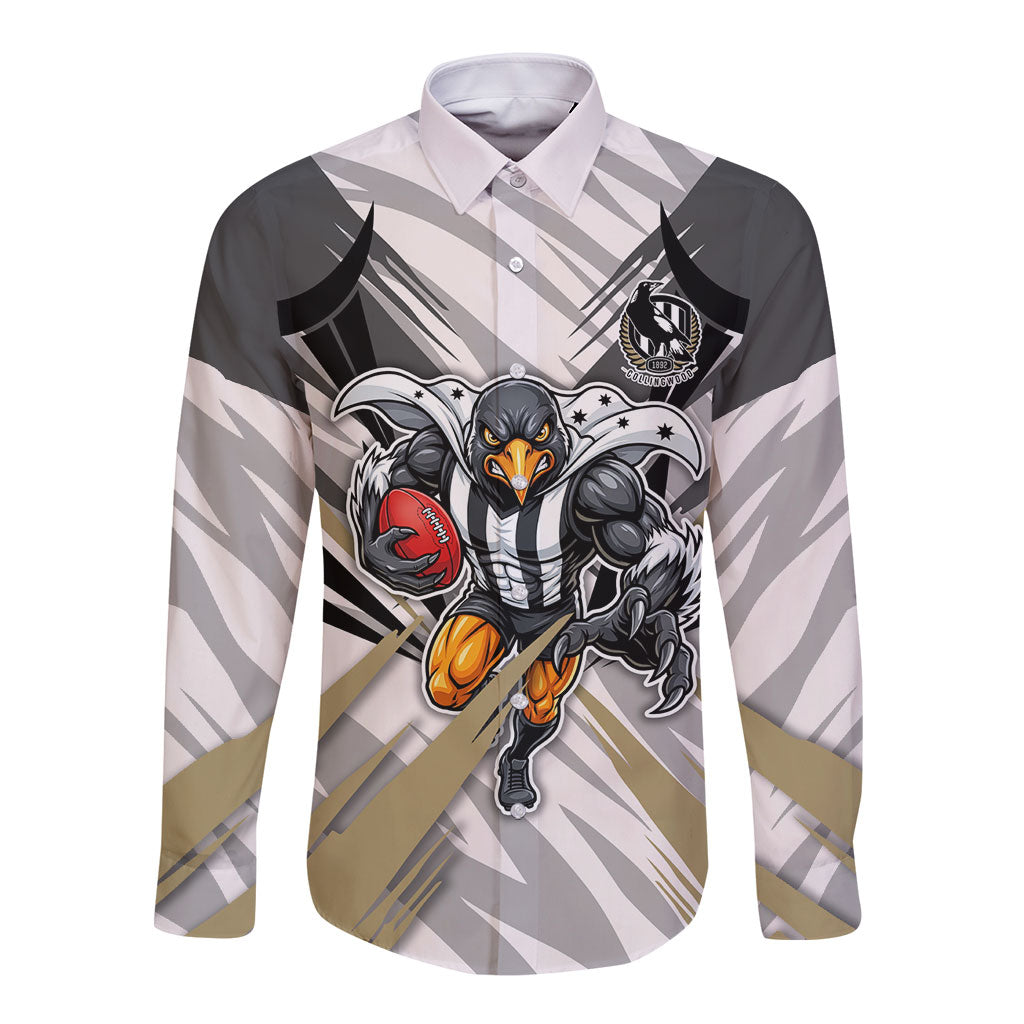 Collingwood Magpies Australian Football Long Sleeve Button Shirt Powerful Muscle Mascot - Bold Team Colors