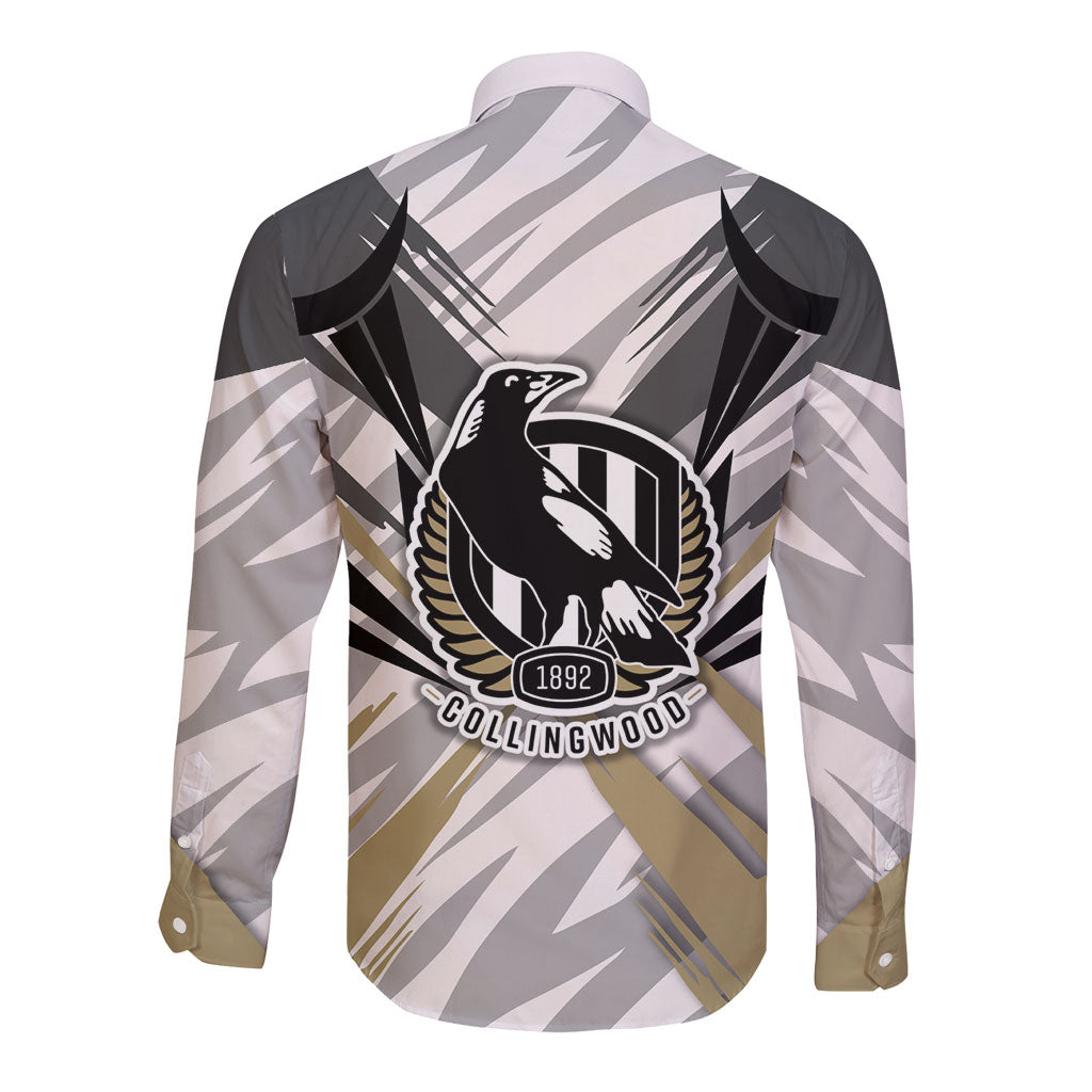 Collingwood Magpies Australian Football Long Sleeve Button Shirt Powerful Muscle Mascot - Bold Team Colors
