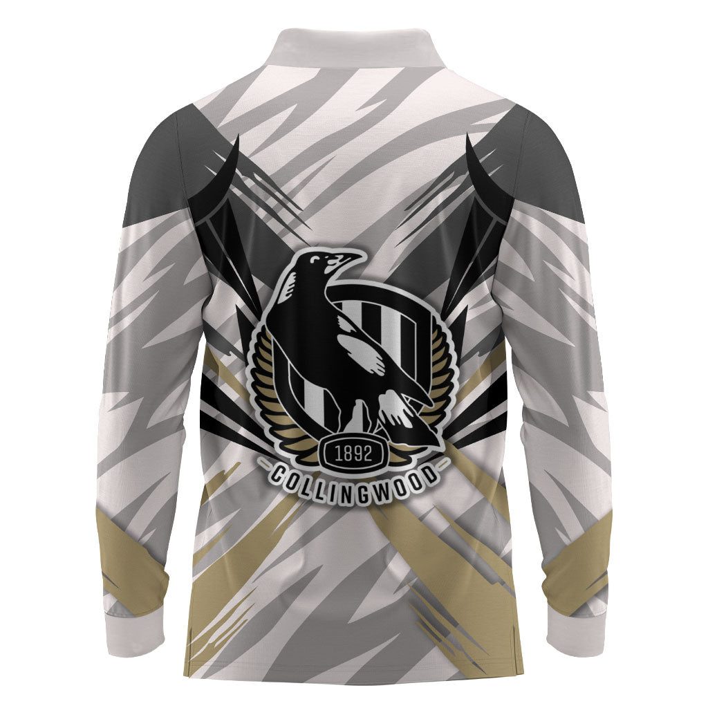 Collingwood Magpies Australian Football Long Sleeve Polo Shirt Powerful Muscle Mascot - Bold Team Colors