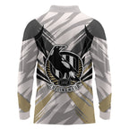 Collingwood Magpies Australian Football Long Sleeve Polo Shirt Powerful Muscle Mascot - Bold Team Colors