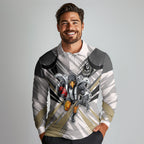 Collingwood Magpies Australian Football Long Sleeve Polo Shirt Powerful Muscle Mascot - Bold Team Colors