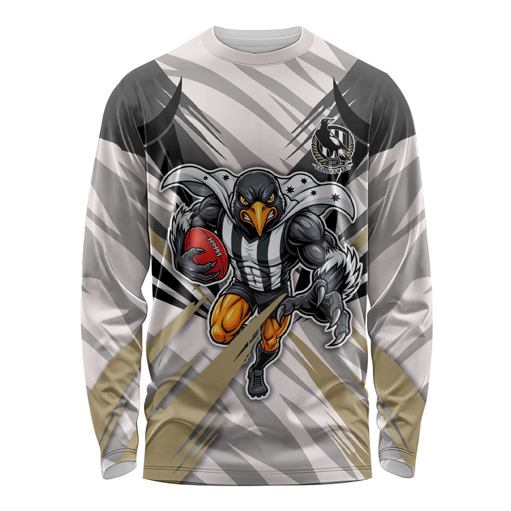 Collingwood Magpies Australian Football Long Sleeve Shirt Powerful Muscle Mascot - Bold Team Colors