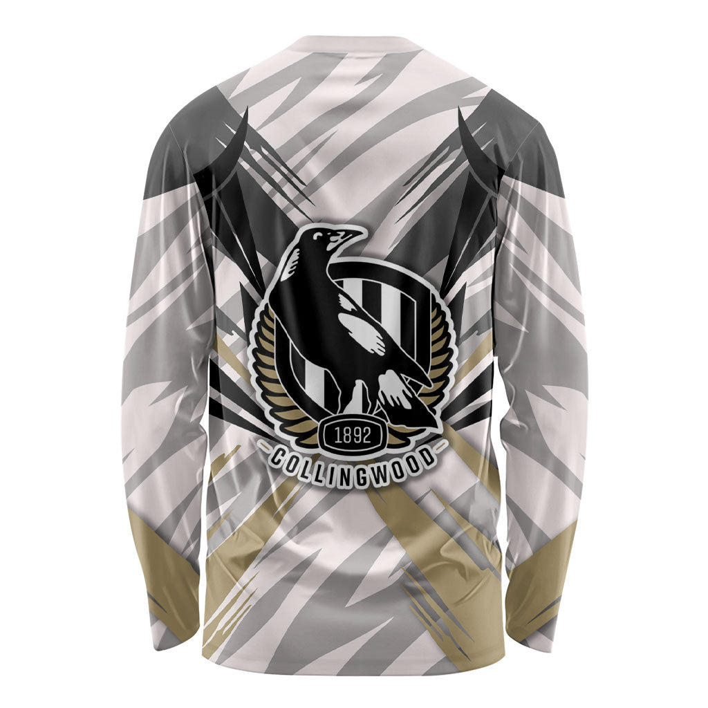 Collingwood Magpies Australian Football Long Sleeve Shirt Powerful Muscle Mascot - Bold Team Colors