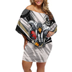 Collingwood Magpies Australian Football Off Shoulder Short Dress Powerful Muscle Mascot - Bold Team Colors