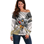 Collingwood Magpies Australian Football Off Shoulder Sweater Powerful Muscle Mascot - Bold Team Colors
