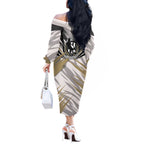 Collingwood Magpies Australian Football Off The Shoulder Long Sleeve Dress Powerful Muscle Mascot - Bold Team Colors