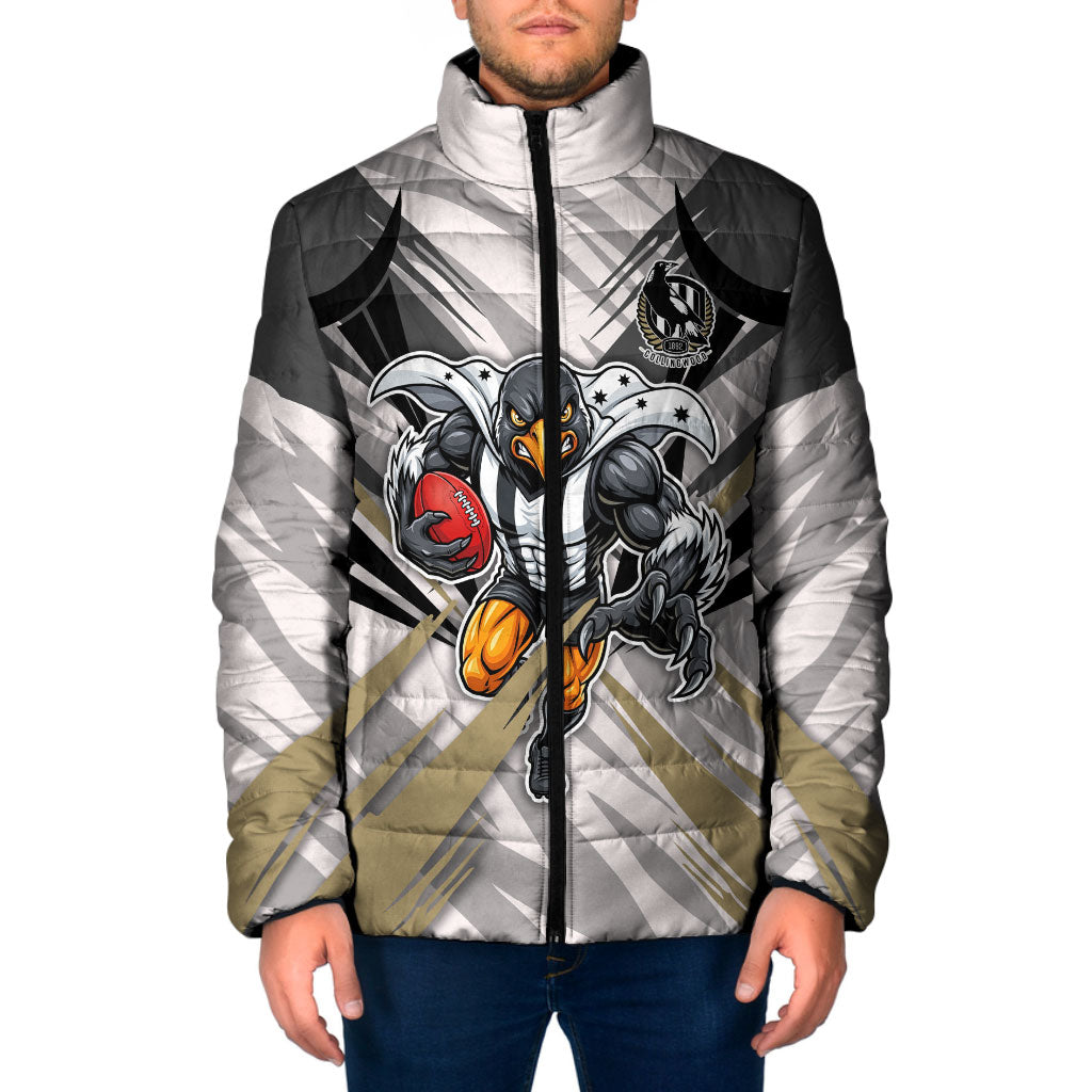 Collingwood Magpies Australian Football Padded Jacket Powerful Muscle Mascot - Bold Team Colors