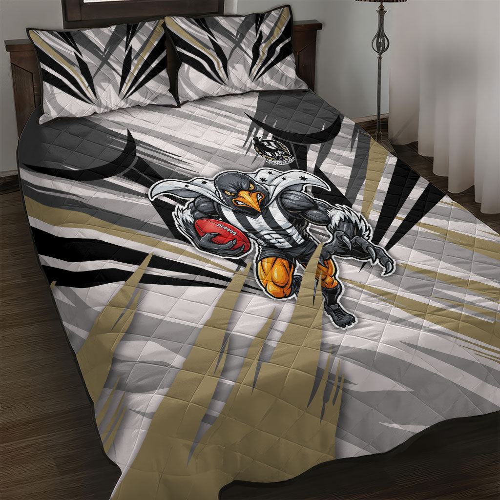 Collingwood Magpies Australian Football Quilt Bed Set Powerful Muscle Mascot - Bold Team Colors
