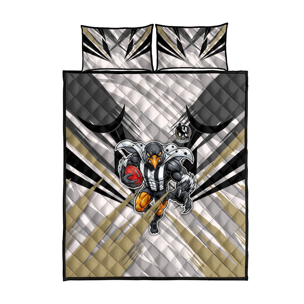 Collingwood Magpies Australian Football Quilt Bed Set Powerful Muscle Mascot - Bold Team Colors
