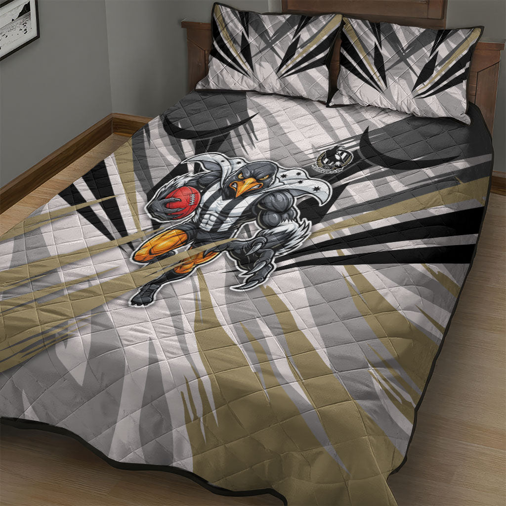 Collingwood Magpies Australian Football Quilt Bed Set Powerful Muscle Mascot - Bold Team Colors