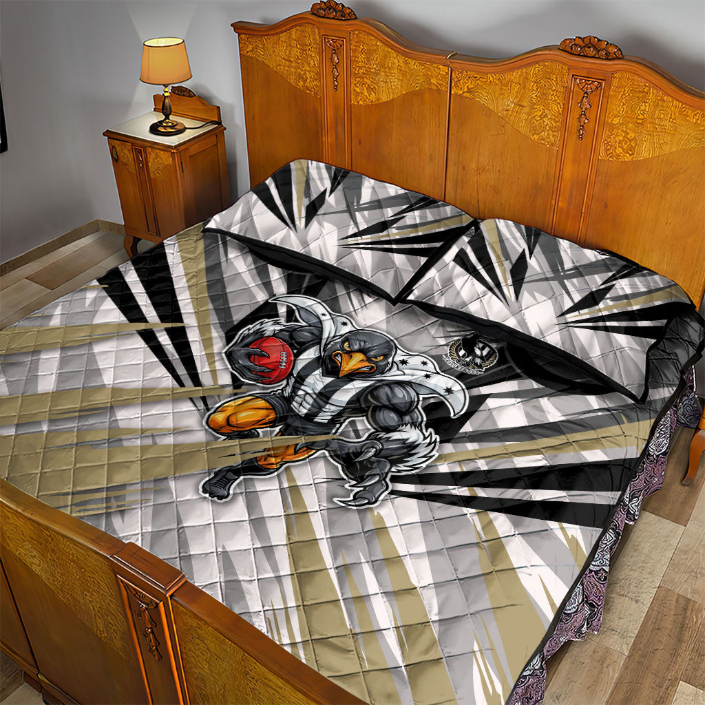 Collingwood Magpies Australian Football Quilt Bed Set Powerful Muscle Mascot - Bold Team Colors