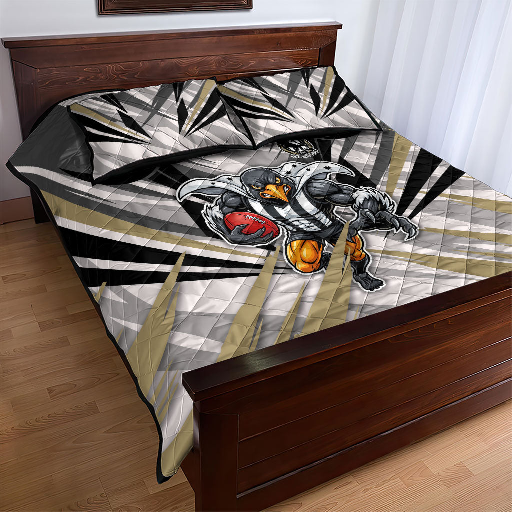 Collingwood Magpies Australian Football Quilt Bed Set Powerful Muscle Mascot - Bold Team Colors