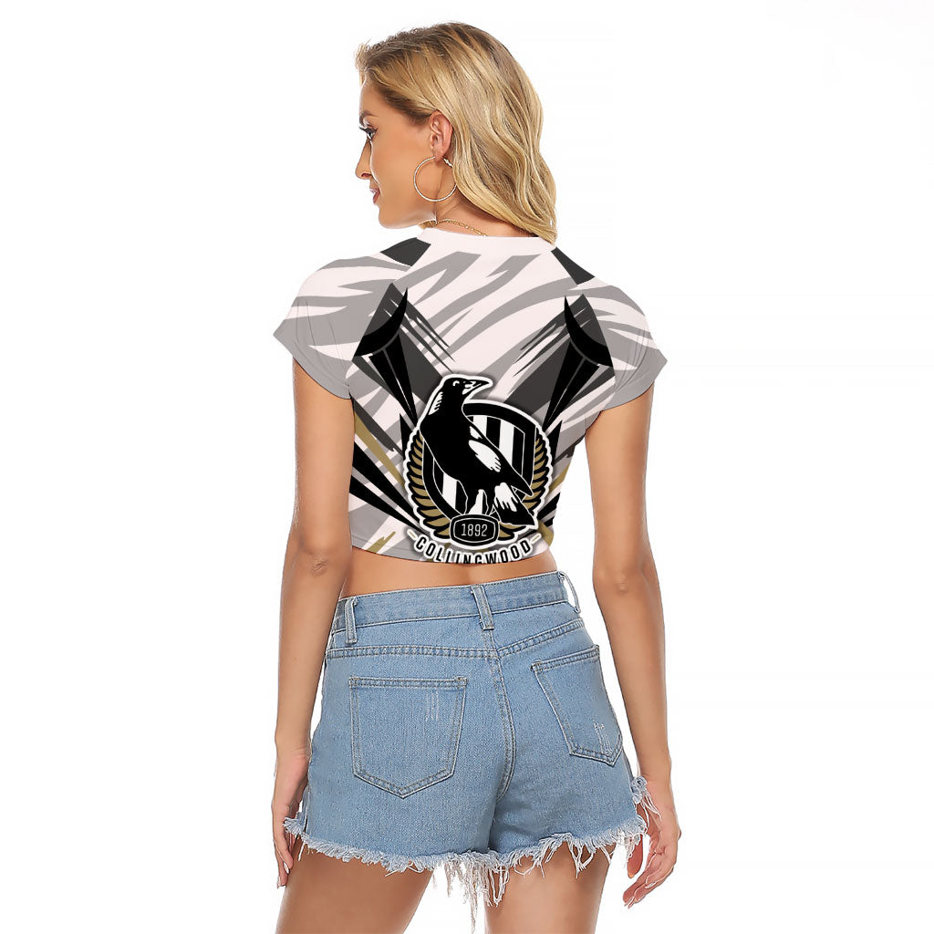 Collingwood Magpies Australian Football Raglan Cropped T Shirt Powerful Muscle Mascot - Bold Team Colors