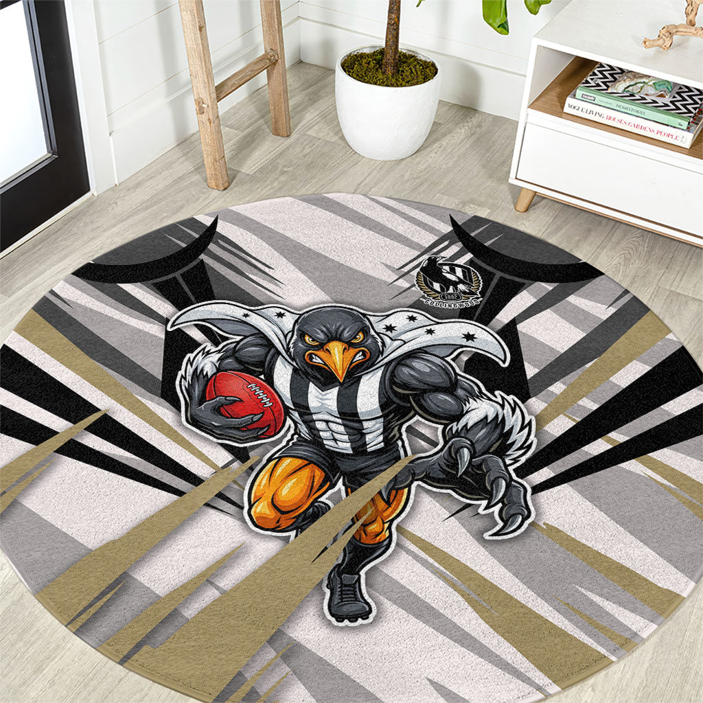 Collingwood Magpies Australian Football Round Carpet Powerful Muscle Mascot - Bold Team Colors