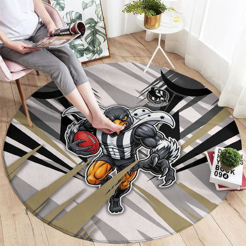 Collingwood Magpies Australian Football Round Carpet Powerful Muscle Mascot - Bold Team Colors