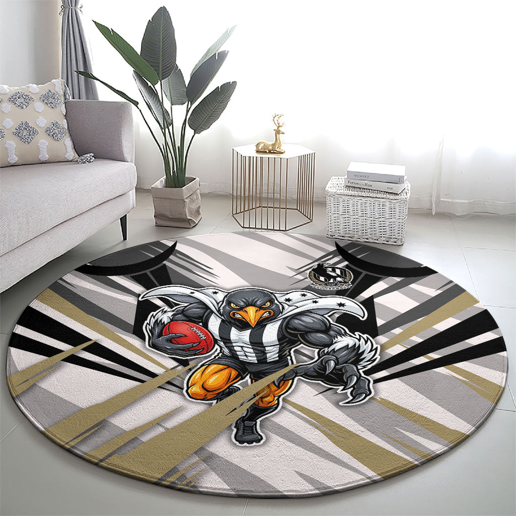 Collingwood Magpies Australian Football Round Carpet Powerful Muscle Mascot - Bold Team Colors
