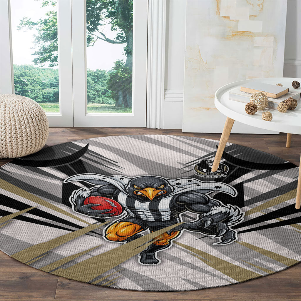 Collingwood Magpies Australian Football Round Carpet Powerful Muscle Mascot - Bold Team Colors