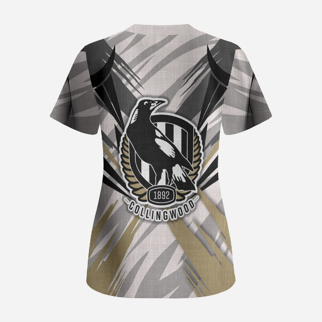 Collingwood Magpies Australian Football Scrub Top Powerful Muscle Mascot - Bold Team Colors