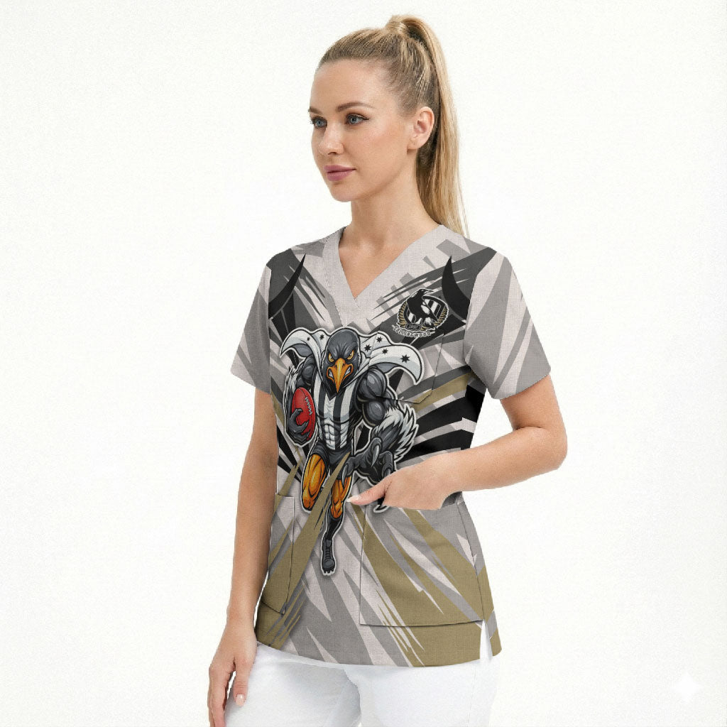 Collingwood Magpies Australian Football Scrub Top Powerful Muscle Mascot - Bold Team Colors