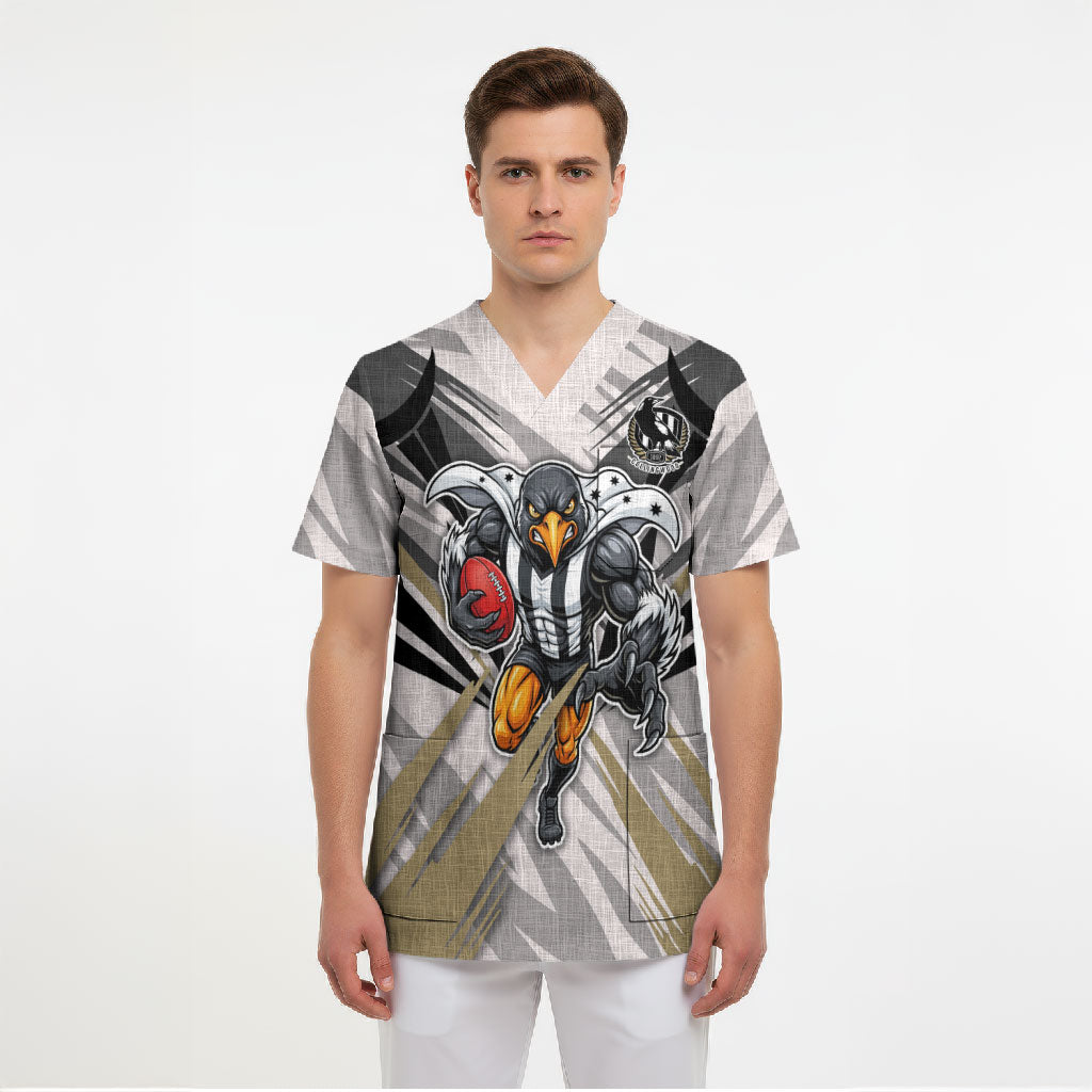 Collingwood Magpies Australian Football Scrub Top Powerful Muscle Mascot - Bold Team Colors