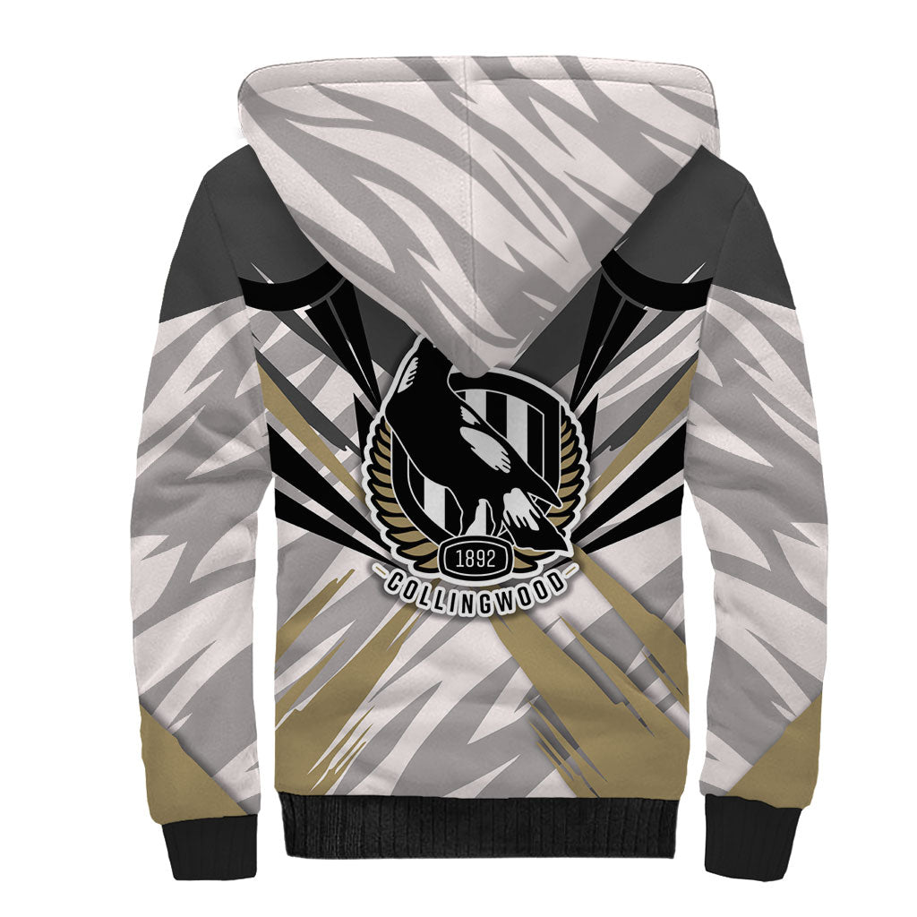Collingwood Magpies Australian Football Sherpa Hoodie Powerful Muscle Mascot - Bold Team Colors