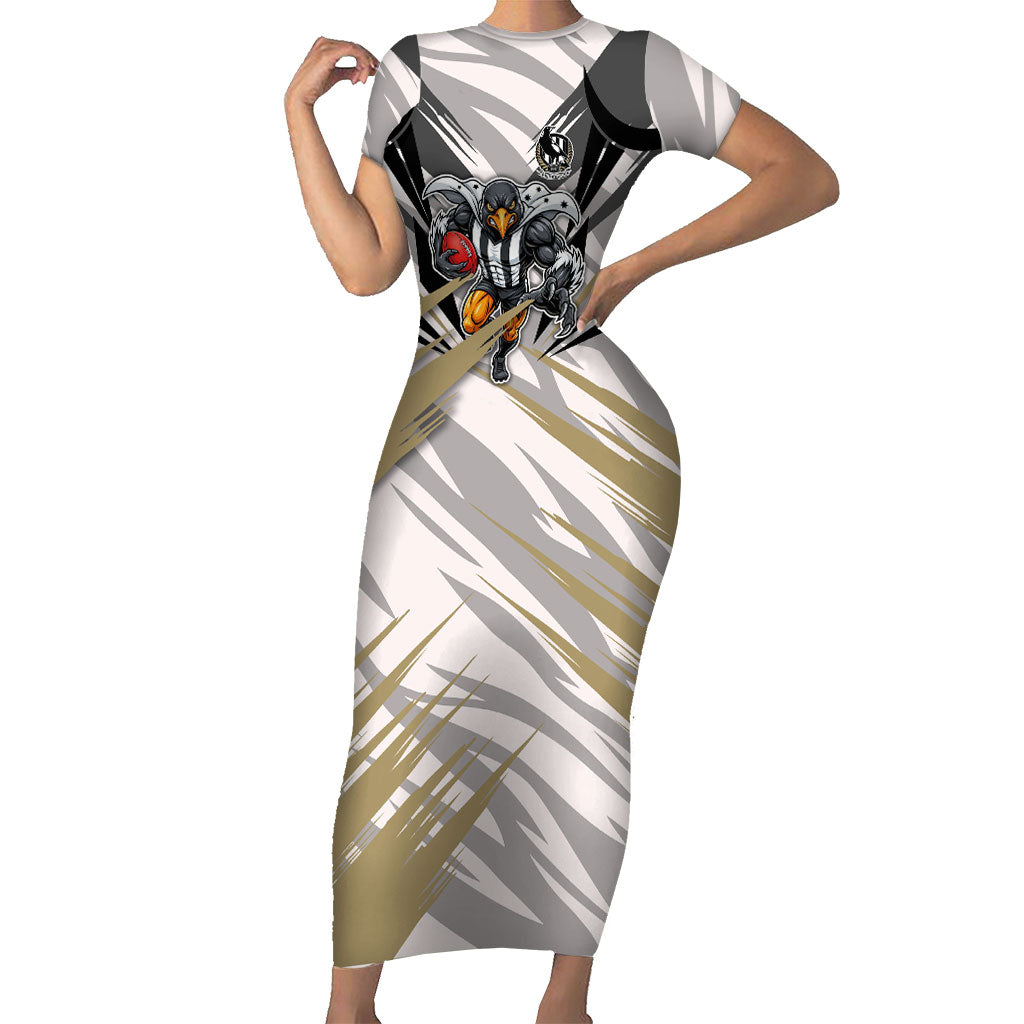 Collingwood Magpies Australian Football Short Sleeve Bodycon Dress Powerful Muscle Mascot - Bold Team Colors