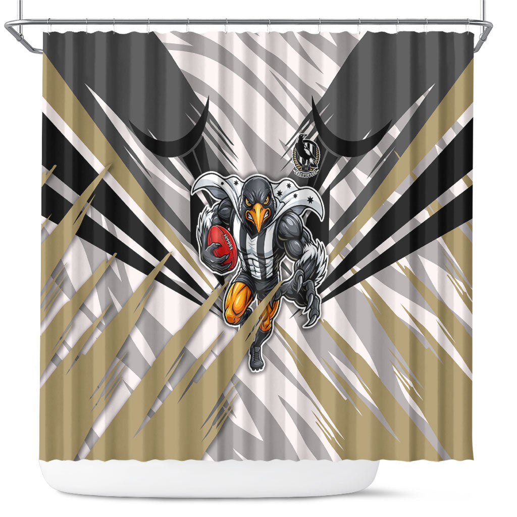 Collingwood Magpies Australian Football Shower Curtain Powerful Muscle Mascot - Bold Team Colors