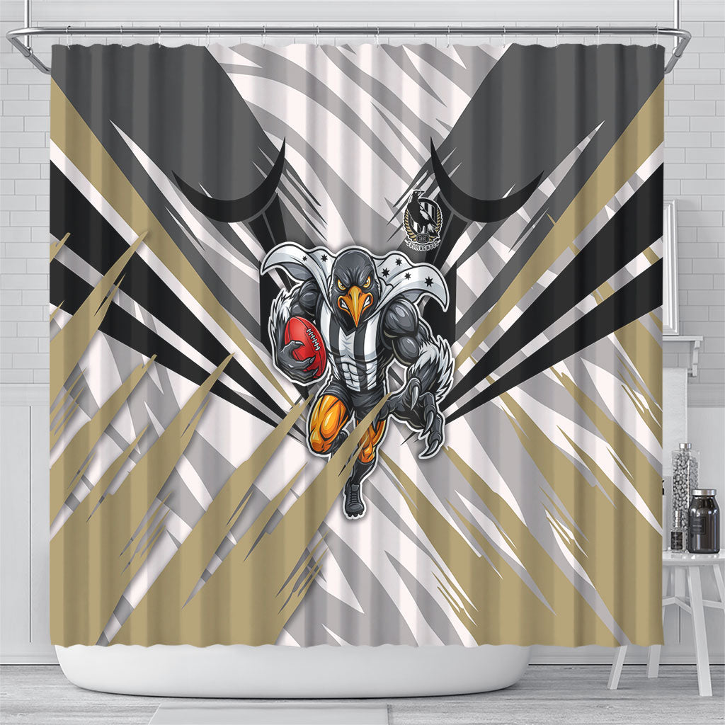 Collingwood Magpies Australian Football Shower Curtain Powerful Muscle Mascot - Bold Team Colors