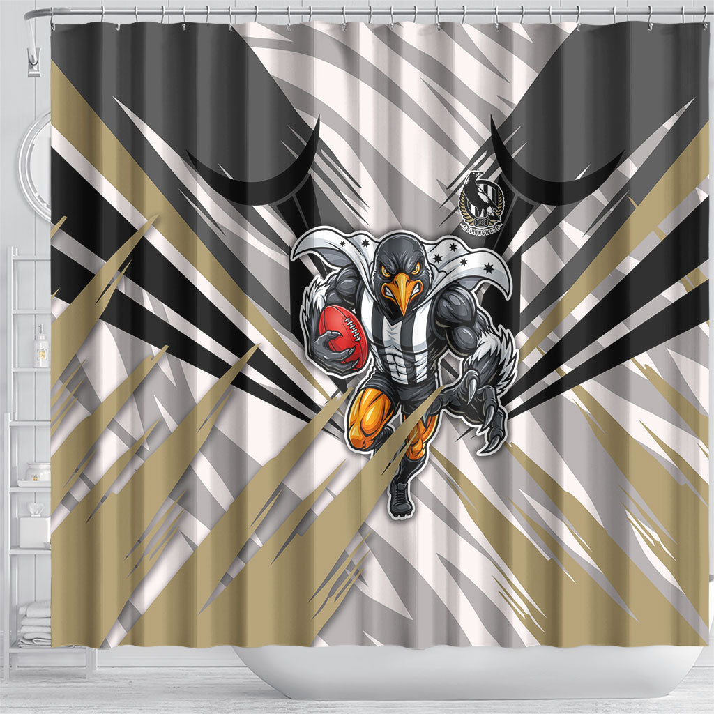 Collingwood Magpies Australian Football Shower Curtain Powerful Muscle Mascot - Bold Team Colors