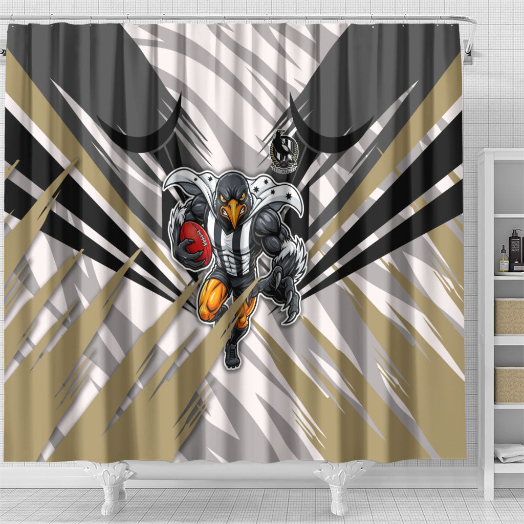 Collingwood Magpies Australian Football Shower Curtain Powerful Muscle Mascot - Bold Team Colors