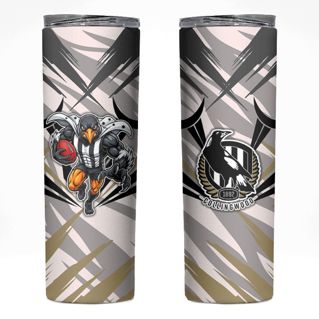 Collingwood Magpies Australian Football Skinny Tumbler Powerful Muscle Mascot - Bold Team Colors