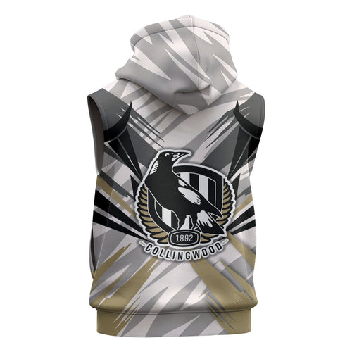 Collingwood Magpies Australian Football Sleeveless Hoodie Powerful Muscle Mascot - Bold Team Colors