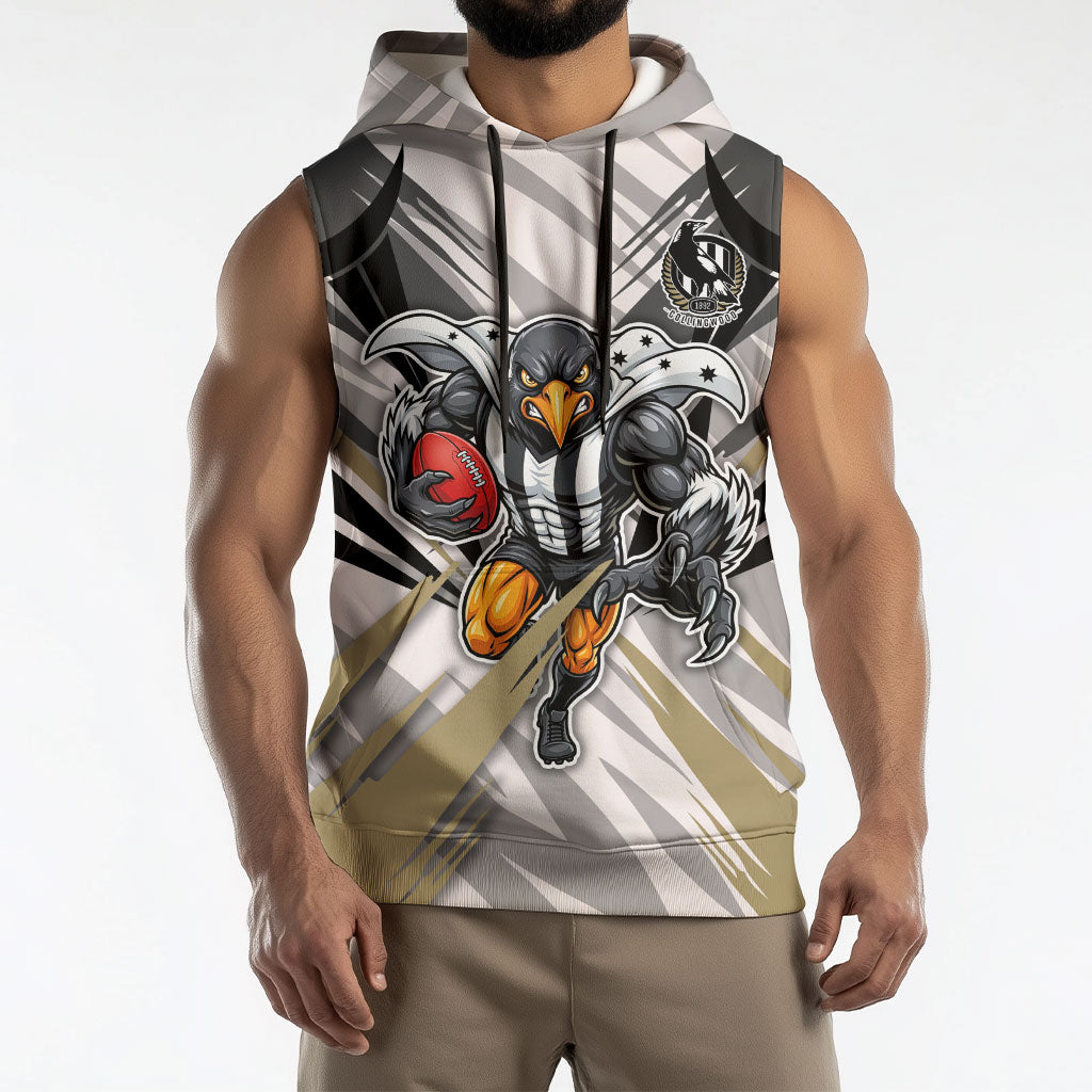 Collingwood Magpies Australian Football Sleeveless Hoodie Powerful Muscle Mascot - Bold Team Colors