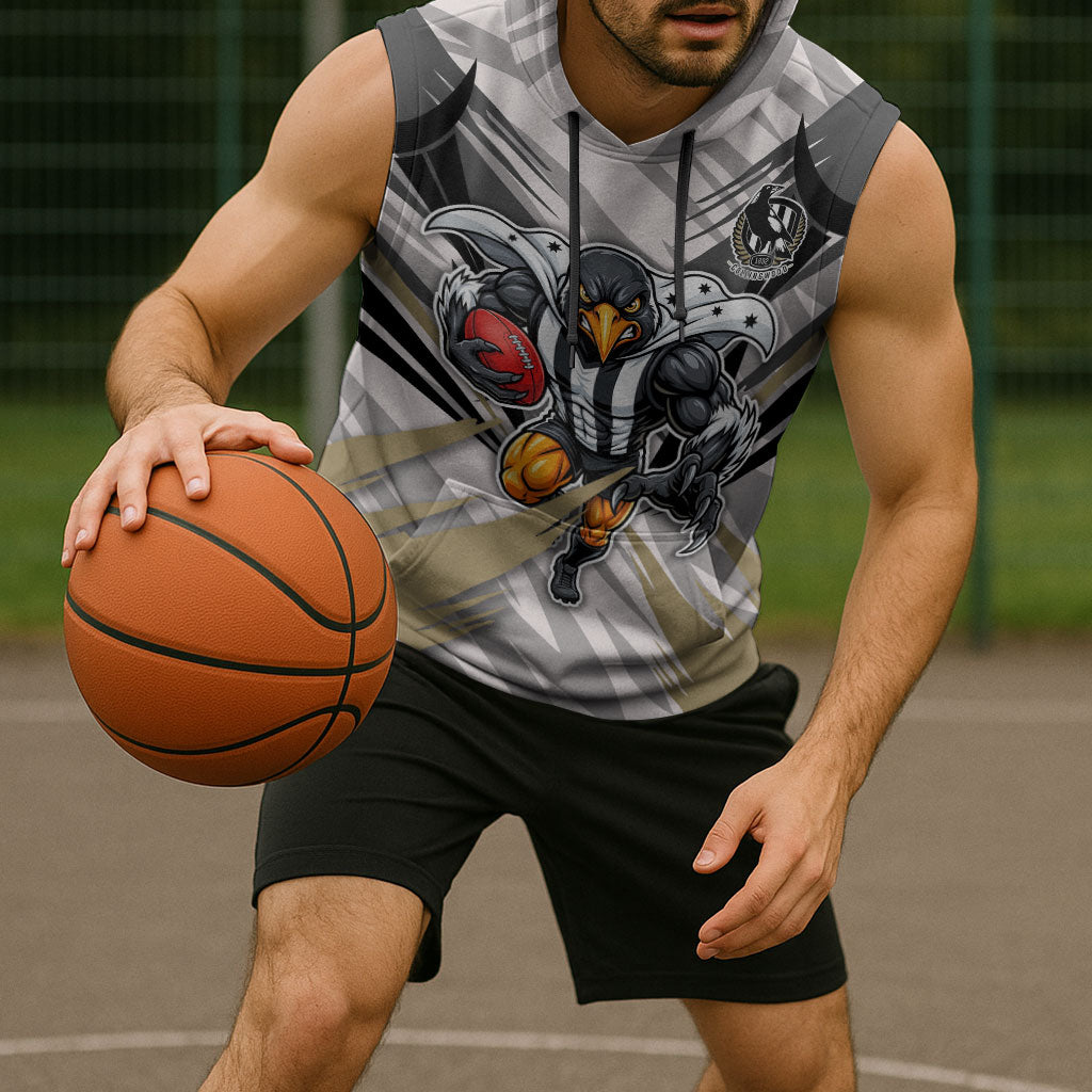 Collingwood Magpies Australian Football Sleeveless Hoodie Powerful Muscle Mascot - Bold Team Colors